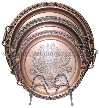 3PCS round stainless steel tray with steel handle