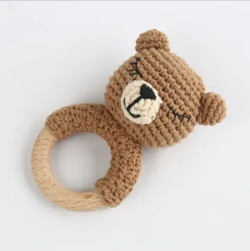 Newborn Toy Wood Ring Baby Wooden Teeth Round Crochet Pendant Hand Hook Doll Knitted Doll Crochet Cartoon Doll