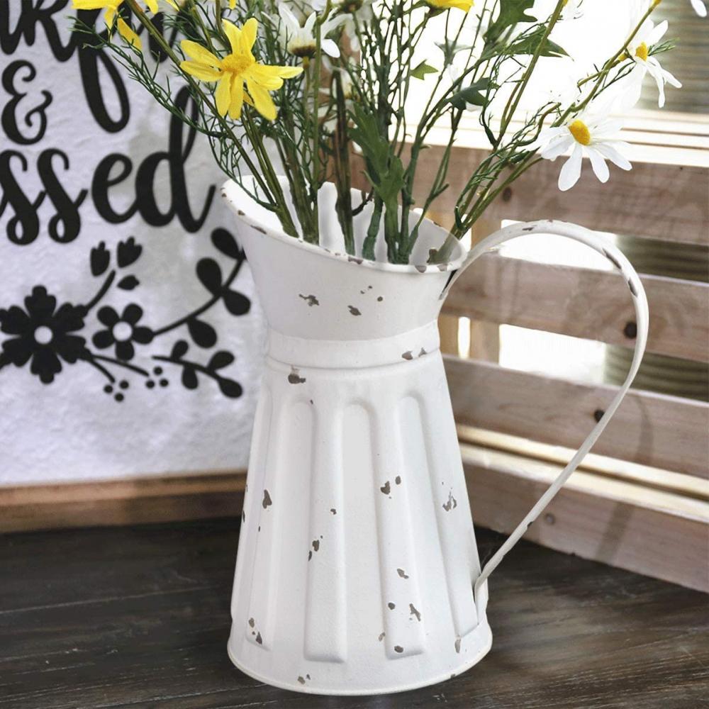 Vase en métal blanc Vintage Milk Jug Pitcher