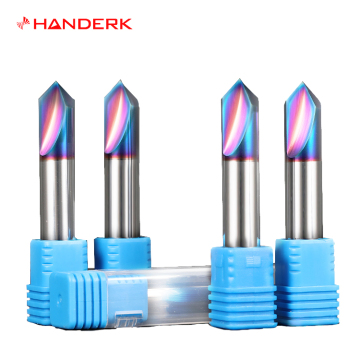 Professional HANDERK Tungsten Carbide Chamfer End Mill Set: 60 Degree V-Groove, TiN Coated, 3-Flute CNC Milling Cutters for Precision Cutting Tools