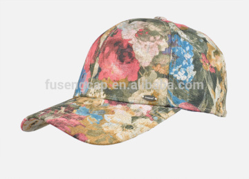 Newest lady wholesale 6 panel flower pattern custom baseball flat cap
