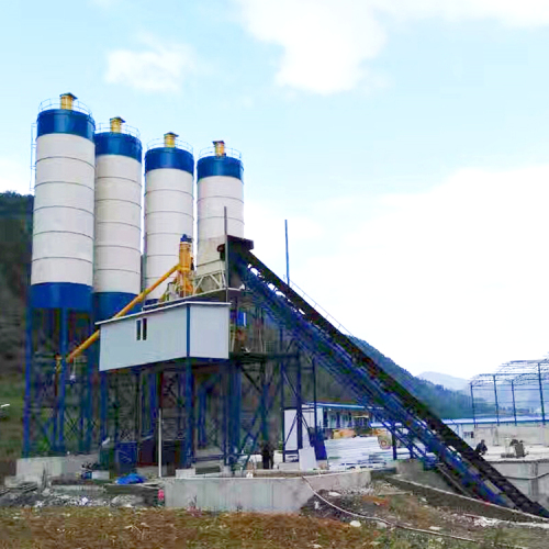 HZS120 self-loading belt conveyor concrete batching plant