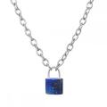 Gemstone Lock Shape Key Chain Necklace Stainless Steel Chain Necklace for Men Women