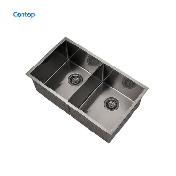Australian Standard Handmade 304 Stainless Steel Golden Double Bowl Undermount Kitchen Sink