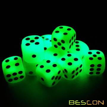 Bescon Two Tone Glowing Dice D6 16mm 12pcs Set Luminous Jade, 16mm Six Sided Die (12) Block of Glowing Dice