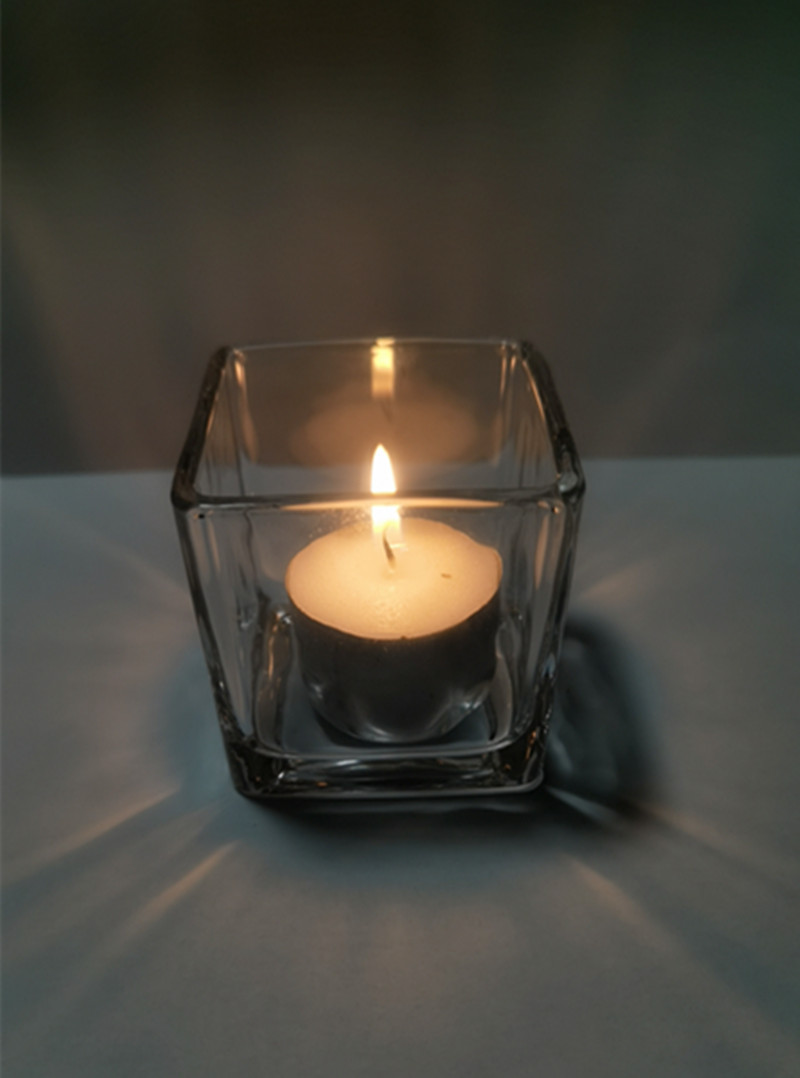 Fancy square glass candle holder, glass candle jar