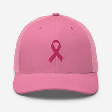 Pink Ribbon Cancer Awareness 6 Panel Hat - Breast Cancer Gifts & Trucker Hat