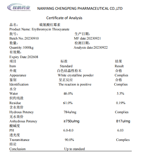 COA Erythromycin Thiocyanate 