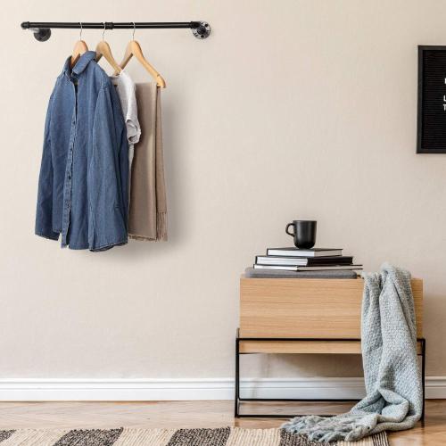 Wall Mount Towel Shelf Retro Black Closet Rod Bar for Hanging Clothes Supplier