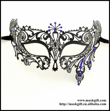 Guaranteed 100% High Quality Filigree Laser Cut Metal Masquerade Party Masks With Sparkly Blue Rhinestone Wholesale MB006-BLBK