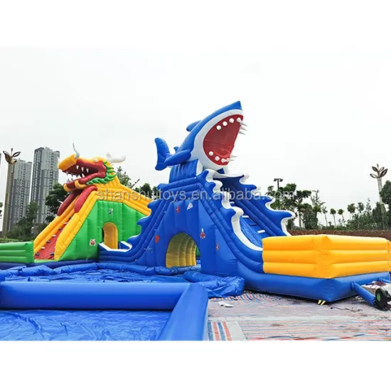 Inflatable Giant Dragon Shark Slide with Swimming Pool for Outdoor Water Park