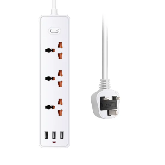 Universal Power Strip with 3 AC Outlets and Surge Protection, Including 3 USB Charging Ports - Suitable for UK, US, EU Sockets