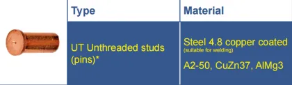 UT Unthreaded studs Weld pins,Non-threaded weld stud,Unthreaded capacitor discharge welding pins, type UT