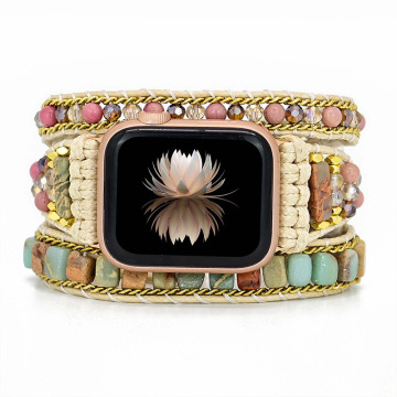 Cross Border Trade Hot Sale 3-Layer Winding Natural Stone Watch Band for Apple Watch