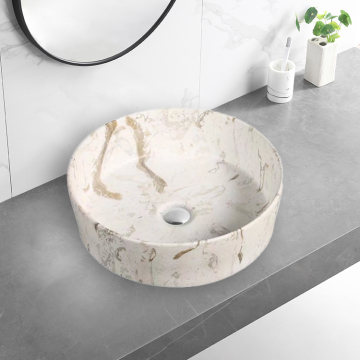Washroom Ceramic Above Counter Basin Sink with Natural Stone Marble Art