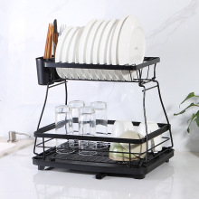 2 Tier Black Metal Dish Rack With Tray