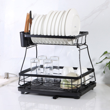 2 Tier Black Metal Dish Rack mit Tablett