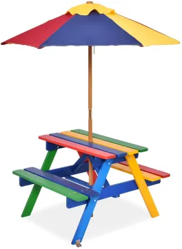 Colorful Backyard Wooden Toddler Patio Table Bench Set