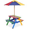 Colorido juego de banco de mesa de patio de madera para niños pequeños del patio trasero