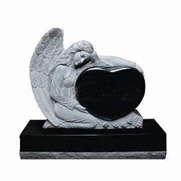 Hand Carved Granite Tombstone with Angel Sculpture