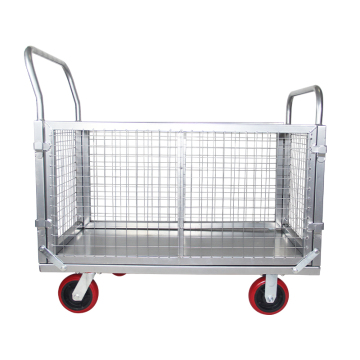 High-Capacity 500KGS Mesh Iron Plate Trolley with Polyurethane Casters for Warehouse Material Handling and Delivery