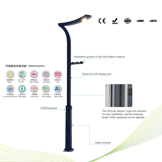 100W Multi-Function Outdoor Smart Systems: CCTV Camera, LED Display, Audio, Charging Pile, Smart LED Garden Light Pole