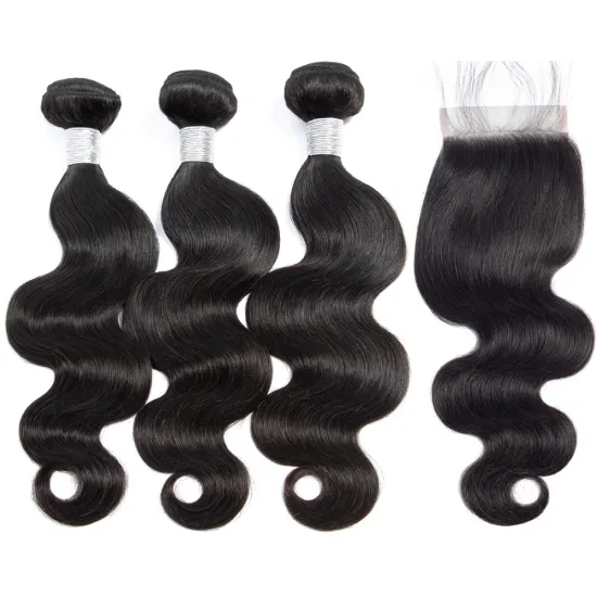 Wholesale Virgin Unprocessed Raw Hair Brazilian Lace Closure With Body Wave Bundles