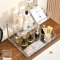 Estante organizador de almacenamiento de cosméticos de plástico transparente de 2 niveles