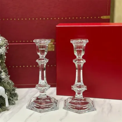Modern Baccarat Crystal Candle Holders with Laser Logo - Wedding Gift Box for Decoration