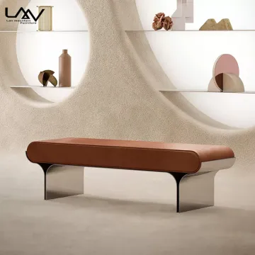 Nordic Luxury Metal Frame Leather Villa Bed End Stool