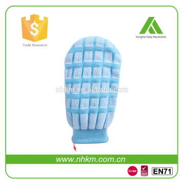 Rubber patch duo-sided PE Silk Bath Mitt/Gloves