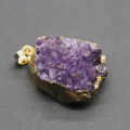 Natural Amethyst Cluster Pendant Healing Crystal Cluster Necklace Raw Gilded Edge Geode Decor Handmade Purple Crystal H