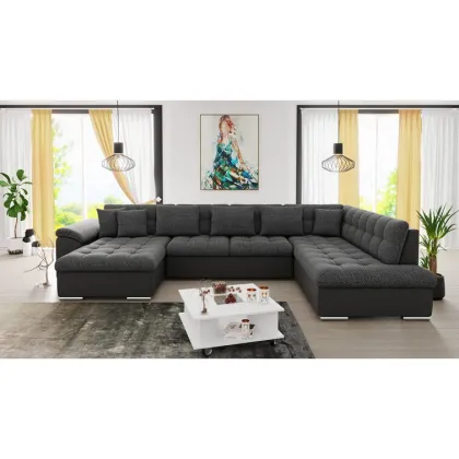 Modern Black Fabric U-Shape Sofa with Storage for Living Room Furniture