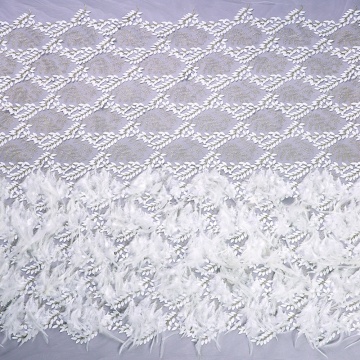 Ivory Feather Mesh Lace Handwork Fabric