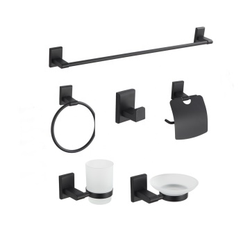 Black Wall Mounted 6 Piece Bathroom Accessory Set for Hotels
