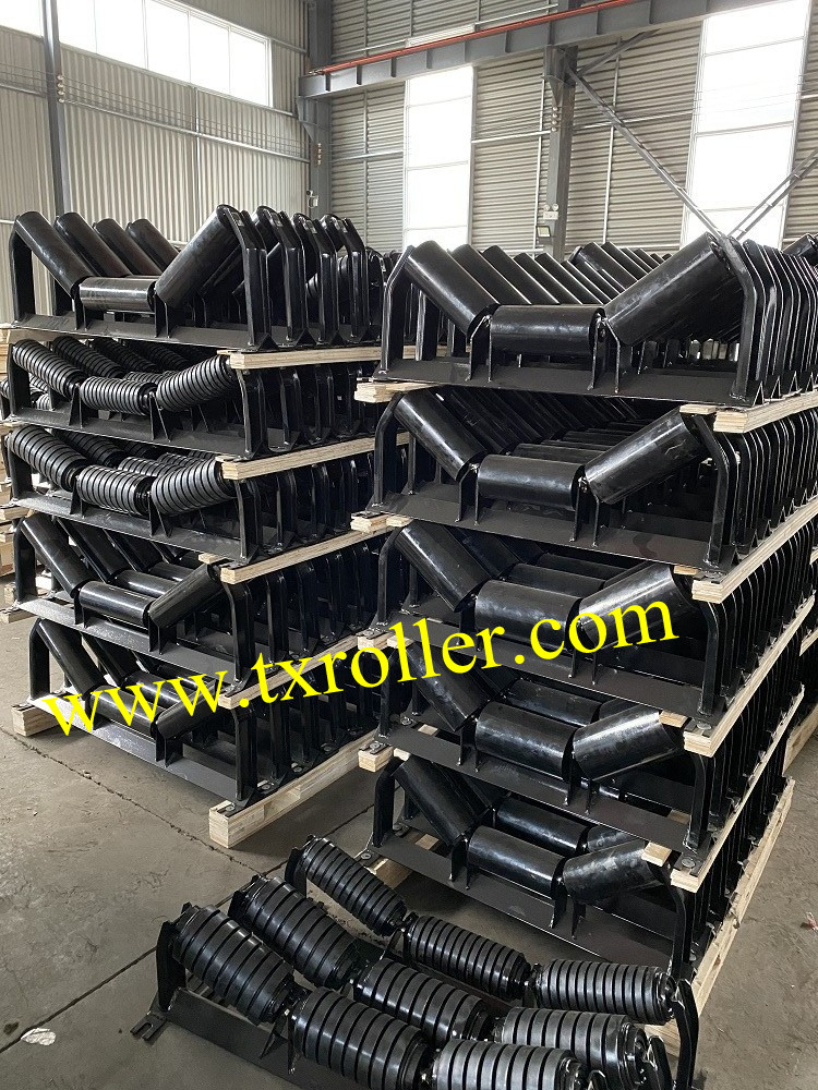 Material Handling System Belt Conveyor Standard Troughing Steel Carrier Conveyor Roller Stations5