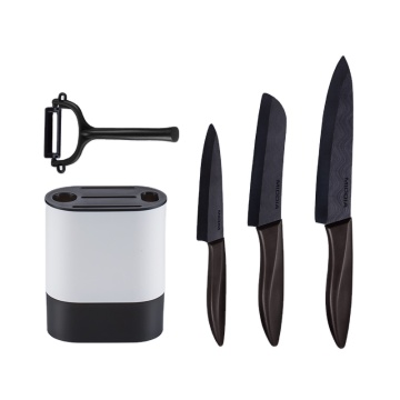 Ceramic Knife Set: 6 Inch Chef, 5 Inch Santoku & Fruit Cutter Peeler - Black