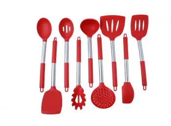 9pcs Red Silicone Metal Kitchen Utensil for Cooking