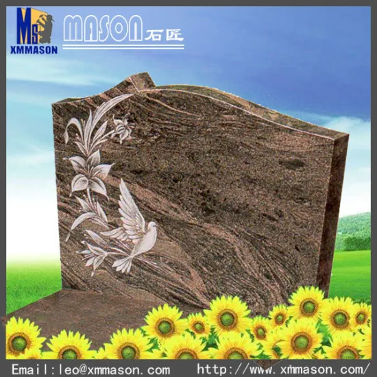 Granite headstone and granite graves with shadow carving