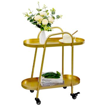 Hot Sale Industrial Style Vintage Metal Wine Rack - Golden Bar Cart for Living Room