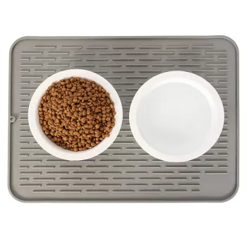 Wholesale Waterproof Anti-Slip Silicone Pet Feeding Mat with Food and Water Bowl