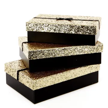 Premium 2 piece cardboard gold glitter box