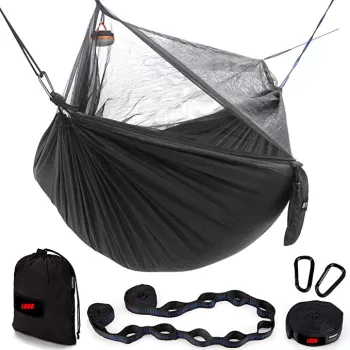 Double Person Outdoor Camping Ripstop Nylon 210T Hammock with Tree Straps & Mosquito Net