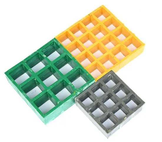 Green and Yellow Trench Cover FRP Grating for Roof Walkways - Factory Direct