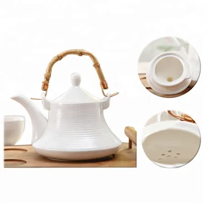 White Porcelain Tea Cup and Saucer Set with Tray