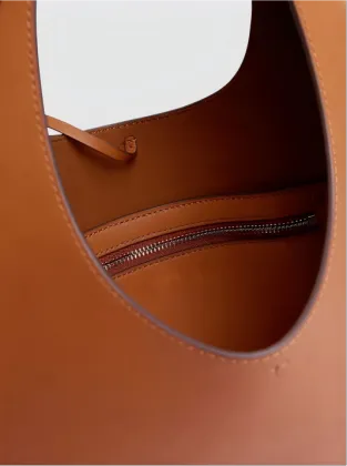 Camel Brown Oval Handle Shoulder Bag