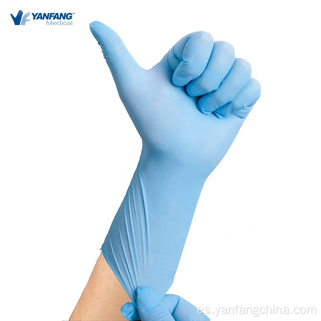 Guantes de nitrilo compuesto de azul desechable de polvo médico