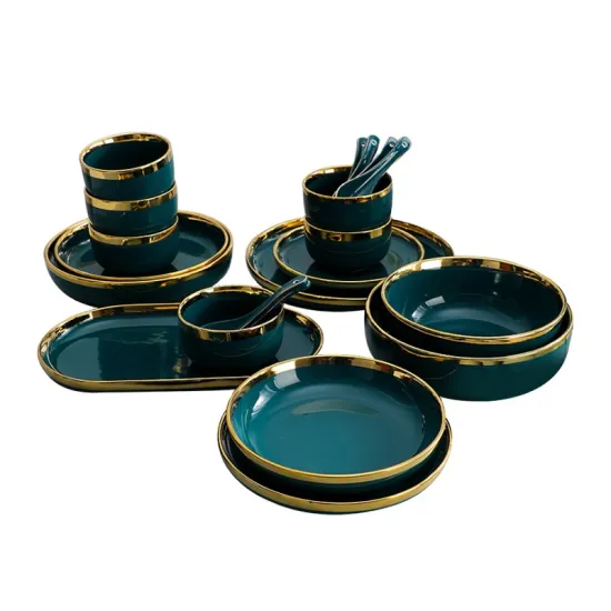 Wholesale Luxury Ceramic Tableware Set: Bowl, Plate, Dish, and Gold Western Dinnerware
