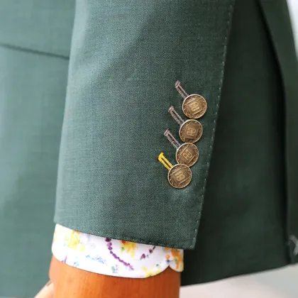 Bespoke Green Notch Lapel Blazer Wool Fabric Suits
