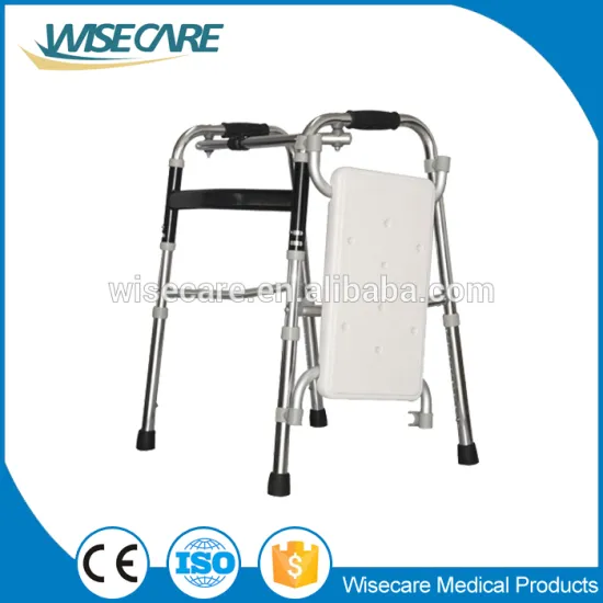 Walking Frame Aluminum Folding Walker with PE seat for Elderly